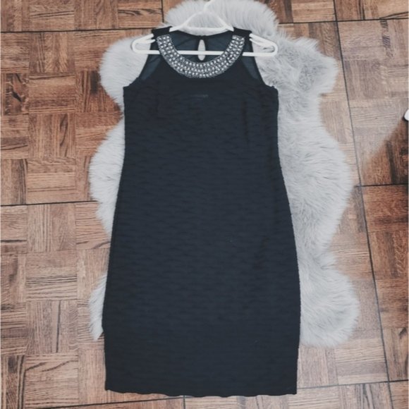 FRANK LYMAN Metallic Beaded Ring Neck Sweetheart Chiffon Tiered Dress- S… - Picture 7 of 15